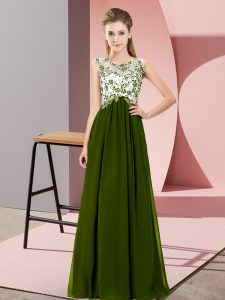 Romantic Chiffon Scoop Sleeveless Zipper Beading and Appliques Bridesmaid Dress in Olive Green