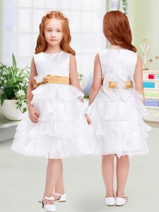 Knee Length White Flower Girl Dresses Scoop Sleeveless Zipper