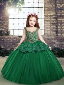 Dark Green Sleeveless Tulle Lace Up Winning Pageant Gowns for Party and Military Ball and Wedding Party
