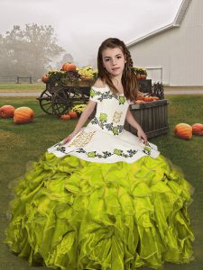 Ball Gowns Little Girl Pageant Gowns Olive Green Straps Organza Sleeveless Floor Length Lace Up