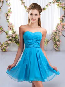 Aqua Blue Sleeveless Ruching Mini Length Dama Dress