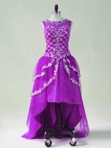 Custom Fit Purple Sleeveless Tulle Zipper Prom Gown for Prom and Party