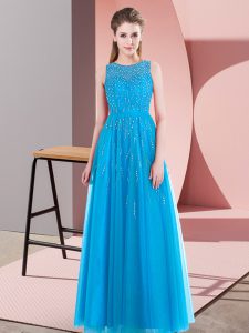 Adorable Floor Length Empire Sleeveless Baby Blue Homecoming Dress Side Zipper