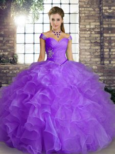 Lovely Sleeveless Beading and Ruffles Lace Up Ball Gown Prom Dress