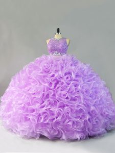 Luxury Lavender Sleeveless Floor Length Beading and Ruffles Zipper Quince Ball Gowns