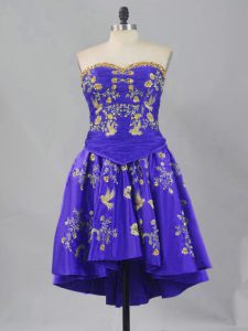 Hot Selling Purple A-line Sweetheart Sleeveless Mini Length Lace Up Embroidery Dress for Prom