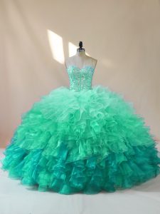 Great Multi-color Lace Up Sweetheart Beading and Ruffles Sweet 16 Dresses Organza Sleeveless