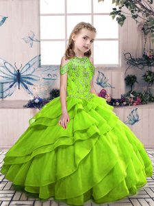 Floor Length Lace Up Girls Pageant Dresses for Party and Sweet 16 and Wedding Party with Beading