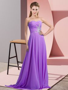 Exquisite Empire Homecoming Dress Lavender Sweetheart Chiffon Sleeveless Floor Length