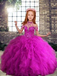 Tulle Sleeveless Floor Length Pageant Dress for Teens and Beading and Ruffles