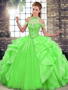 Extravagant Sleeveless Lace Up Floor Length Beading and Ruffles Quinceanera Dress