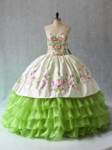 Romantic Sweetheart Sleeveless Lace Up Quinceanera Gown Green Organza