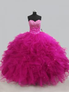 Luxury Sleeveless Lace Up Floor Length Beading and Ruffles Sweet 16 Quinceanera Dress