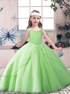 Ball Gowns Beading Pageant Dresses Lace Up Tulle Sleeveless Floor Length