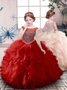Discount Red Sleeveless Organza Zipper Kids Pageant Dress for Party and Sweet 16 and Wedding Party