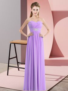 Lavender Chiffon Zipper Evening Dress Sleeveless Floor Length Beading