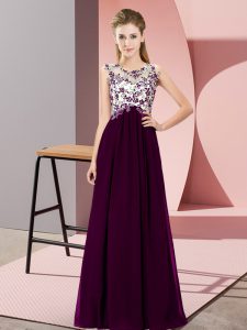 Decent Sleeveless Floor Length Beading and Appliques Zipper Dama Dress with Dark Purple