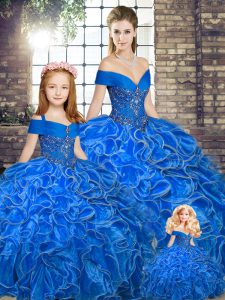 Amazing Royal Blue Sleeveless Beading and Ruffles Floor Length Sweet 16 Quinceanera Dress