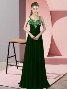Floor Length Dark Green Homecoming Dress Straps Sleeveless Zipper