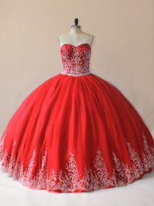 Floor Length Red 15th Birthday Dress Sweetheart Sleeveless Lace Up