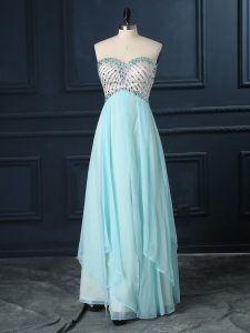 Empire Dress for Prom Light Blue Sweetheart Chiffon Sleeveless Floor Length Zipper