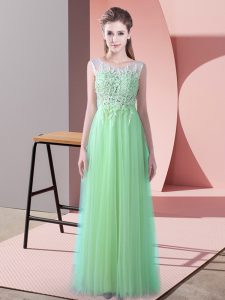 Ideal Apple Green Bridesmaids Dress Wedding Party with Beading and Lace Scoop Sleeveless Brush Train Zipper