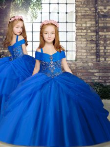 Royal Blue Sleeveless Floor Length Beading Lace Up Little Girls Pageant Gowns