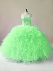 Flare Ball Gowns Tulle Sweetheart Sleeveless Beading and Ruffles Floor Length Lace Up Ball Gown Prom Dress