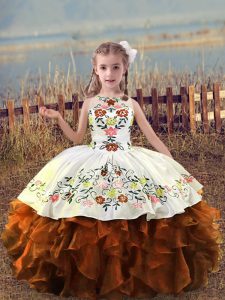 Sleeveless Embroidery and Ruffles Lace Up Little Girls Pageant Dress