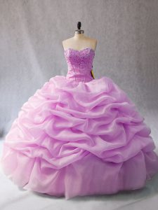 Custom Designed Lilac Organza Lace Up Sweetheart Sleeveless Floor Length Quinceanera Dress Pick Ups