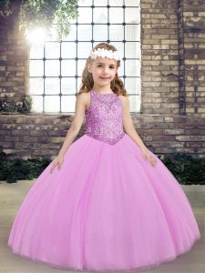 Scoop Sleeveless Lace Up Little Girl Pageant Dress Lilac Tulle