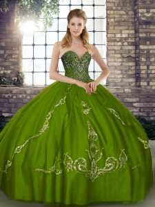 Super Ball Gowns Vestidos de Quinceanera Olive Green Sweetheart Tulle Sleeveless Floor Length Lace Up