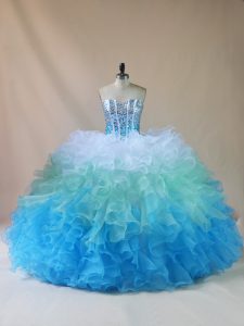 Shining Ball Gowns Sweet 16 Dress Multi-color Sweetheart Organza Sleeveless Floor Length Lace Up