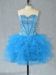 Baby Blue Sleeveless Organza Lace Up Prom Gown for Prom and Party
