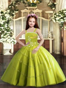 Floor Length Lace Up Little Girl Pageant Gowns Yellow Green for Party and Wedding Party with Beading