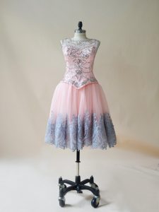 Mini Length Baby Pink Prom Dresses Scoop Sleeveless Lace Up