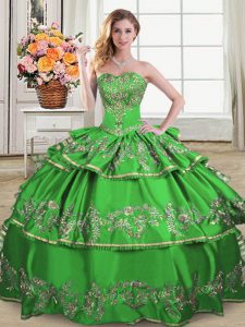 Pretty Green Sleeveless Floor Length Ruffled Layers Lace Up Quinceanera Gowns