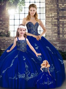 Beauteous Sweetheart Sleeveless Lace Up Quinceanera Gown Royal Blue Tulle