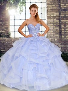 Charming Floor Length Lavender Quinceanera Dress Tulle Sleeveless Beading and Ruffles