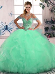 Trendy Apple Green Sleeveless Beading and Ruffles Floor Length Quinceanera Gown