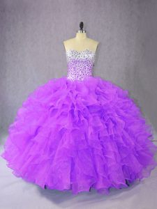 Custom Designed Purple Quinceanera Gowns Sweet 16 and Quinceanera with Beading and Ruffles Sweetheart Sleeveless Lace Up