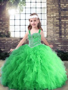 Tulle Lace Up Little Girl Pageant Dress Sleeveless Floor Length Beading