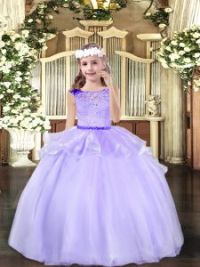 Latest Lavender Mermaid Scoop Sleeveless Organza Floor Length Zipper Beading Child Pageant Dress