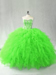 Flare Ball Gowns Sweetheart Sleeveless Tulle Floor Length Lace Up Beading and Ruffles Quinceanera Dresses