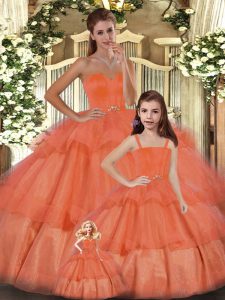 Stunning Orange Lace Up Sweetheart Ruffled Layers 15th Birthday Dress Organza Sleeveless