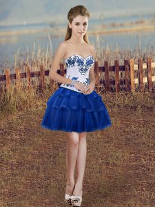 Suitable Mini Length Ball Gowns Sleeveless Royal Blue Dress for Prom Lace Up