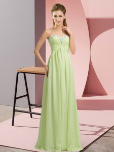 Deluxe Sweetheart Sleeveless Lace Up Dress for Prom Yellow Green Chiffon