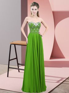 Floor Length Zipper Prom Dresses Green for Prom and Party with Beading