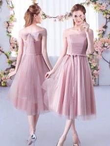 Exquisite Sleeveless Lace Up Tea Length Belt Dama Dress for Quinceanera