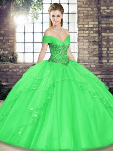 Dazzling Green Sleeveless Floor Length Beading and Ruffles Lace Up Sweet 16 Dress